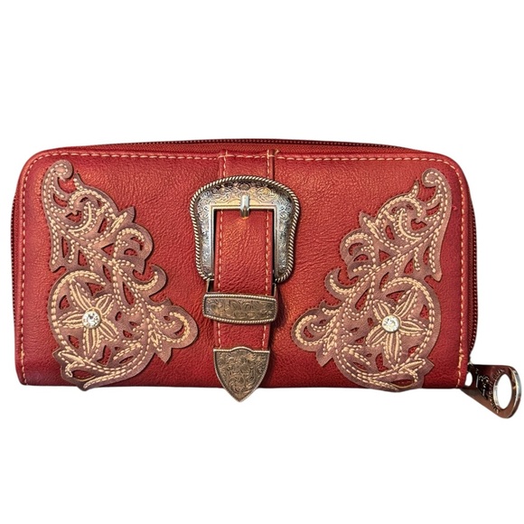 American Bling Handbags - American Bling deep red western cowgirl bundle full zip wallet